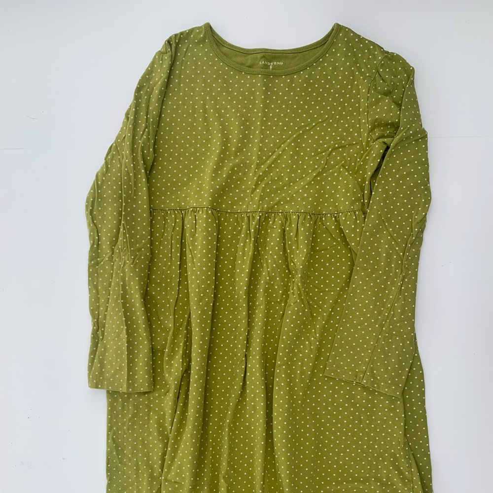 Lands End girls sage green dot dress